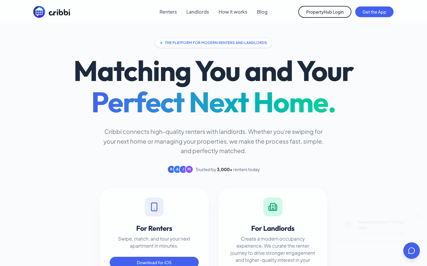Cribbi homepage — matching renters and landlords